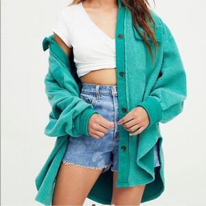 Free People Ruby Jacket Shacket Oversized Fleece in Watermelon Rind Green Sz S